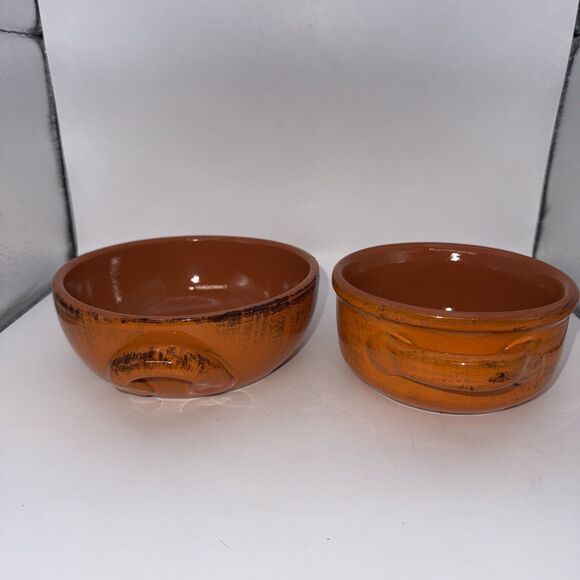 De Silva Double Handled Orange Terracotta Soup Casserole Bowl & Side Dish ITALY - Picture 2 of 7